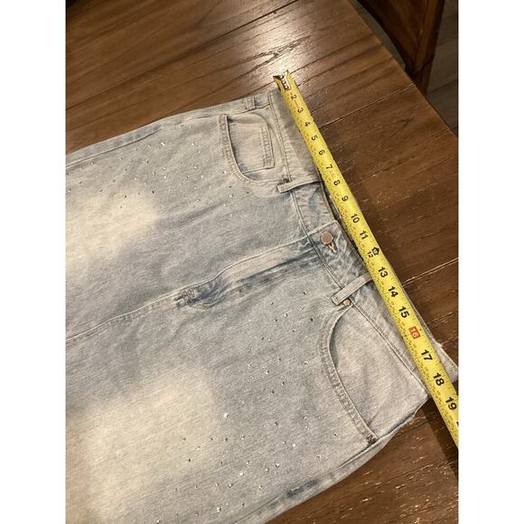 Rebecca Minkoff rhinestone embroidered High Side Slit Midi Denim Skirt Cotton 16 - Picture 4 of 9